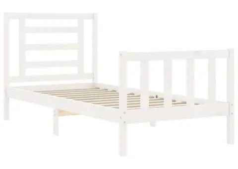 Cadru de pat cu tăblie single, alb, lemn masiv - 5/5