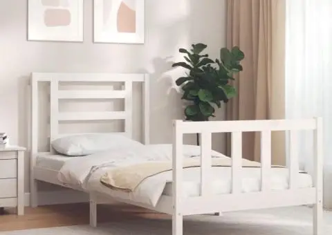 Cadru pat fără saltea, alb, 100x200 cm, lemn masiv pin - 1/5