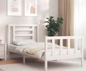 vidaXL Cadru pat fără saltea, alb, 100x200 cm, lemn masiv pin