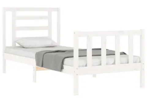 Cadru pat fără saltea, alb, 100x200 cm, lemn masiv pin - 4/5