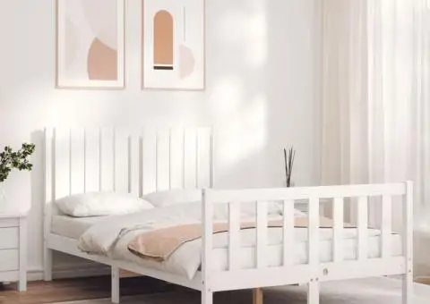 Cadru de pat fără saltea, alb, 120x200 cm, lemn masiv pin - 1/5