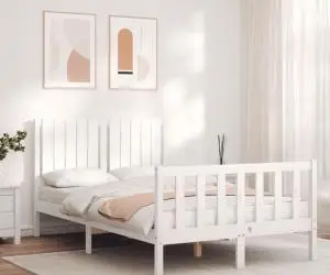vidaXL Cadru de pat fără saltea, alb, 120x200 cm, lemn masiv pin