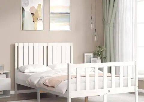 Cadru de pat fără saltea, alb, 120x200 cm, lemn masiv pin - 3/5