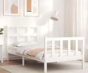 vidaXL Cadru de pat cu tăblie single, alb, lemn masiv