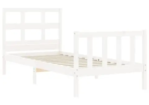 Cadru de pat cu tăblie single, alb, lemn masiv - 5/5