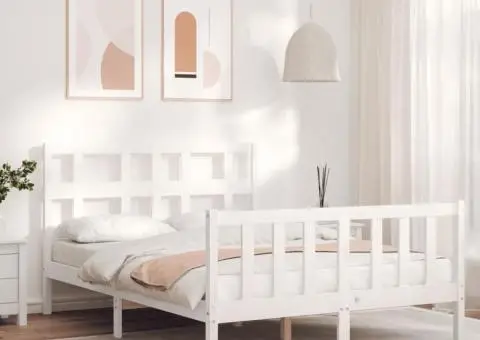 Cadru de pat cu tăblie dublu mic, lemn masiv - 1/5