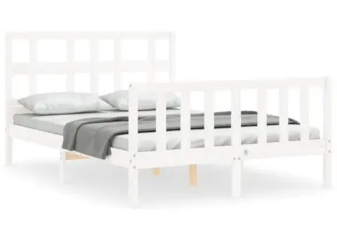 Cadru de pat cu tăblie dublu mic, lemn masiv - 2/5