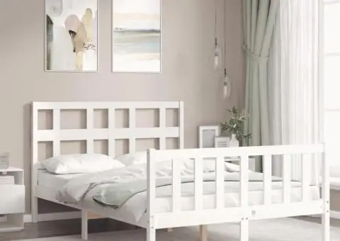 Cadru de pat cu tăblie dublu mic, lemn masiv - 3/5