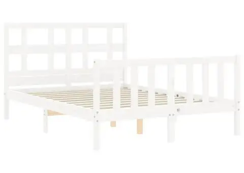 Cadru de pat cu tăblie dublu mic, lemn masiv - 5/5