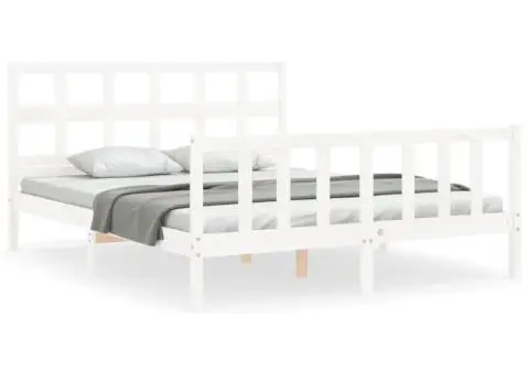 Cadru de pat fără saltea, alb, 160x200 cm, lemn masiv pin - 2/5