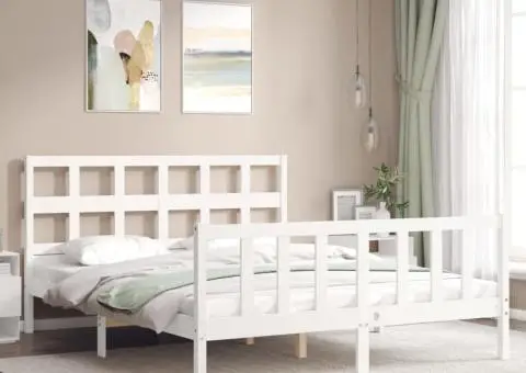 Cadru de pat fără saltea, alb, 160x200 cm, lemn masiv pin - 3/5