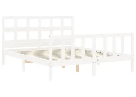 Cadru de pat fără saltea, alb, 160x200 cm, lemn masiv pin - 5/5