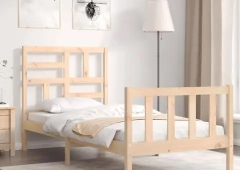 Cadru de pat cu tăblie single mic, lemn masiv - 1/5