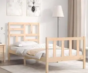vidaXL Cadru de pat cu tăblie single mic, lemn masiv