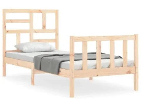 Cadru de pat cu tăblie single mic, lemn masiv - 2/5