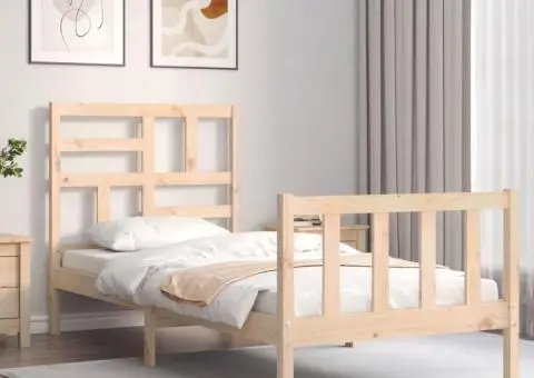 Cadru de pat cu tăblie single mic, lemn masiv - 3/5