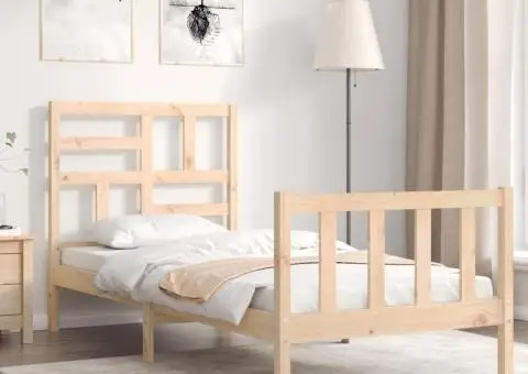 Cadru de pat cu tăblie single, lemn masiv - 1/5