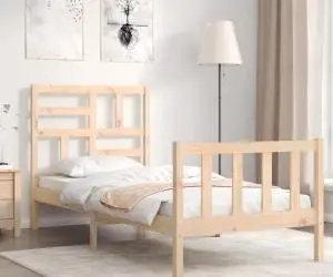 vidaXL Cadru de pat cu tăblie single, lemn masiv