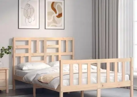 Cadru de pat fără saltea, 140x200 cm, lemn masiv pin - 1/5