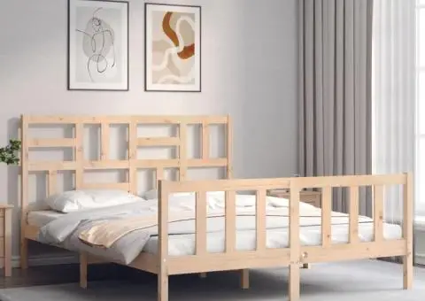 Cadru de pat cu tăblie, king size, lemn masiv - 1/5