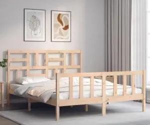 vidaXL Cadru de pat cu tăblie, king size, lemn masiv
