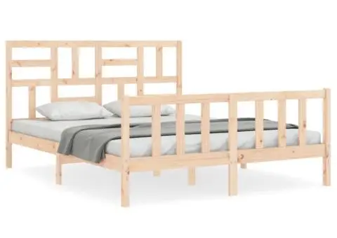 Cadru de pat cu tăblie, king size, lemn masiv - 2/5