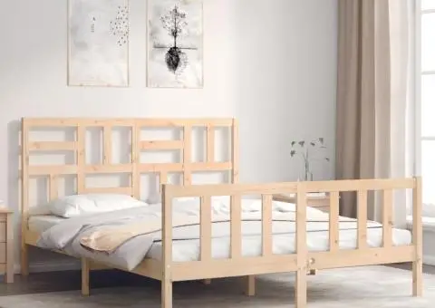 Cadru de pat cu tăblie, king size, lemn masiv - 3/5