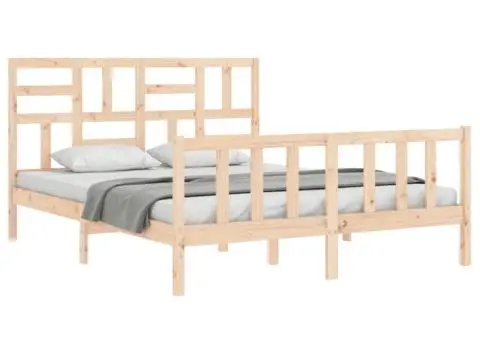 Cadru de pat cu tăblie, king size, lemn masiv - 4/5