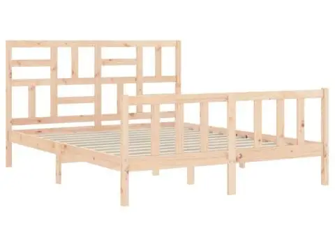 Cadru de pat cu tăblie, king size, lemn masiv - 5/5