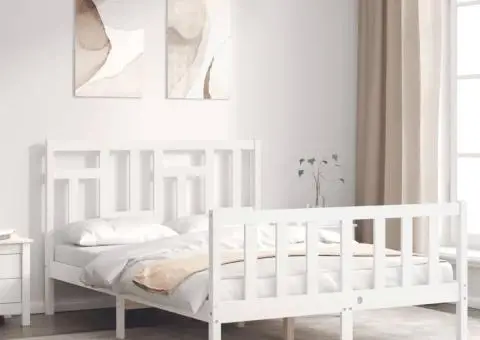 Cadru de pat cu tăblie dublu mic, lemn masiv - 1/5