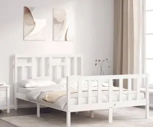vidaXL Cadru de pat cu tăblie dublu mic, lemn masiv