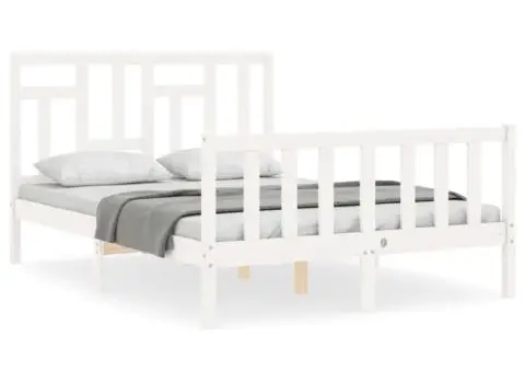 Cadru de pat cu tăblie dublu mic, lemn masiv - 2/5