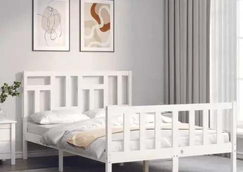 Cadru de pat cu tăblie dublu mic, lemn masiv - 3/5