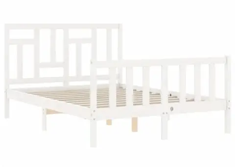 Cadru de pat cu tăblie dublu mic, lemn masiv - 5/5