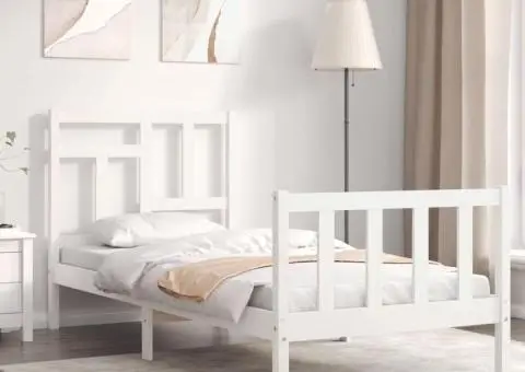 Cadru de pat fără saltea, alb, 90x200 cm, lemn masiv pin - 1/5