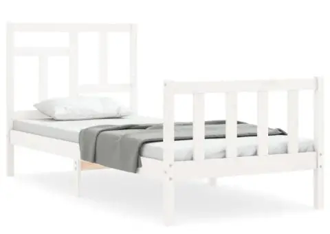 Cadru de pat fără saltea, alb, 90x200 cm, lemn masiv pin - 2/5