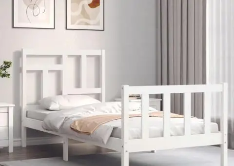 Cadru de pat fără saltea, alb, 90x200 cm, lemn masiv pin - 3/5