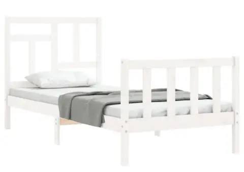 Cadru de pat fără saltea, alb, 90x200 cm, lemn masiv pin - 4/5