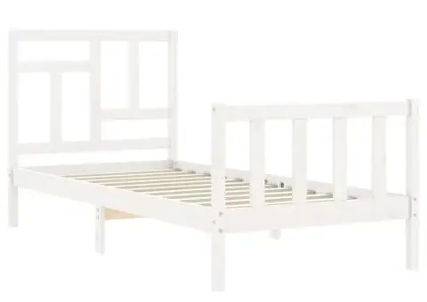 Cadru de pat fără saltea, alb, 90x200 cm, lemn masiv pin - 5/5