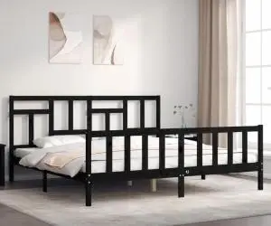 vidaXL Cadru pat cu tăblie 200x200 cm, negru, lemn masiv