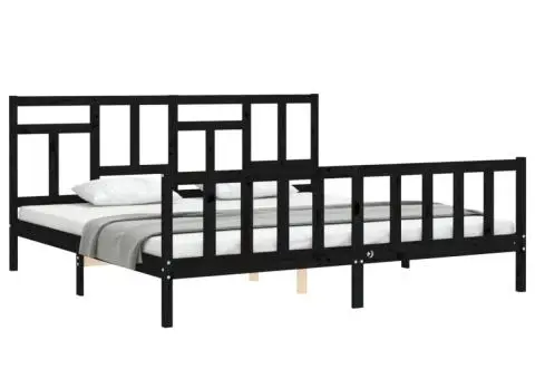 Cadru pat cu tăblie 200x200 cm, negru, lemn masiv - 4/5