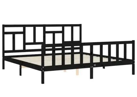 Cadru pat cu tăblie 200x200 cm, negru, lemn masiv - 5/5