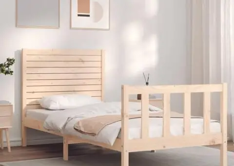 Cadru de pat cu tăblie single, lemn masiv - 1/5