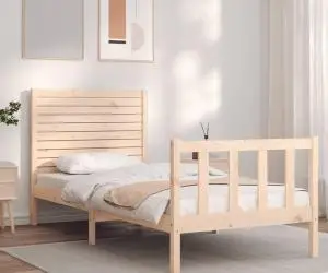 vidaXL Cadru de pat cu tăblie single, lemn masiv