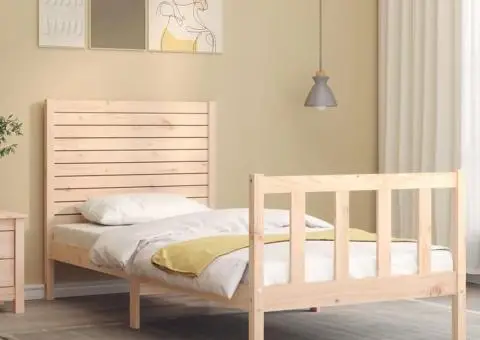 Cadru de pat cu tăblie single, lemn masiv - 3/5