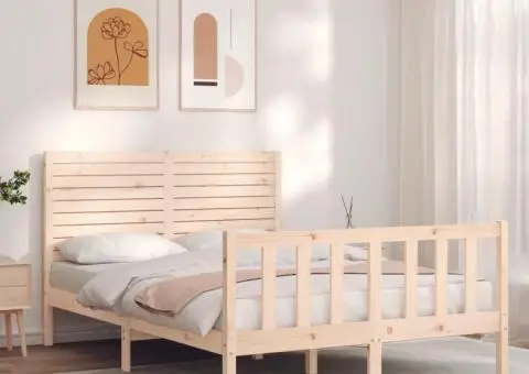 Cadru de pat fără saltea, 140x190 cm, lemn masiv de pin - 1/5