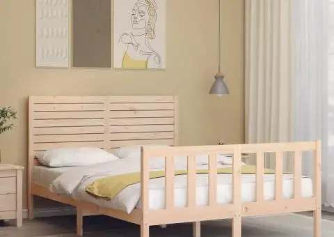 Cadru de pat fără saltea, 140x190 cm, lemn masiv de pin - 3/5