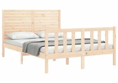 Cadru de pat fără saltea, 140x190 cm, lemn masiv de pin - 4/5