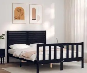 vidaXL Cadru de pat cu tăblie, negru, 140x190 cm, lemn masiv