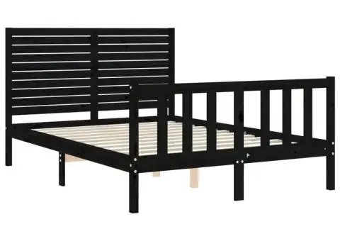 Cadru de pat cu tăblie, negru, 140x190 cm, lemn masiv - 5/5